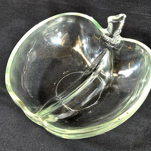 Vintage Hazel Atlas Apple Bowl Orchard Divided Relish Candy Dish Clear Glass 6" - Picture 3 of 8